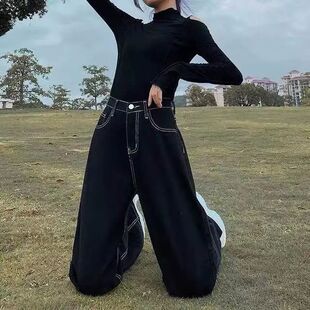 Vintage high waist black jeans women Korean version of ins l