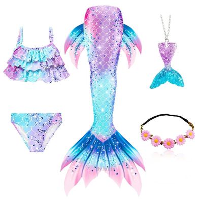 5Pcs/Set Girls Mermaid Tail Swimsuit Children the Little Mer