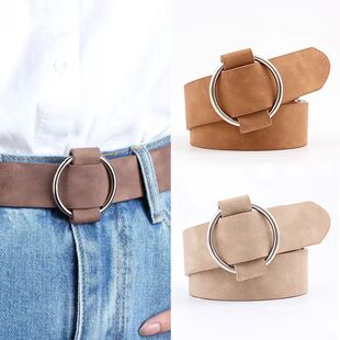 Women Leather Belt Fashion Round Metal Buckle Female Leisure
