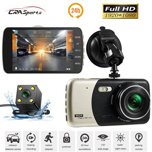 4.0In IPS Dual Lens Car Camera Auto DVR Camcorder Cars 24H P