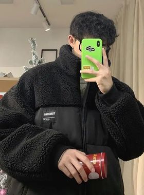 Lamb wool coat men's plus velvet thick winter padded jacket