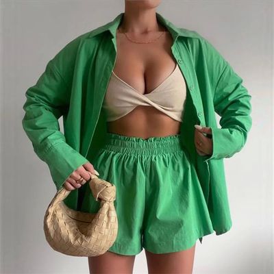 Women Tracksuits Shirt With  Shorts Cotton Two Pieces Sets F