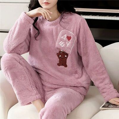 Women's Autumn Winter Warm Flannel Women Pyjamas Sets Thick