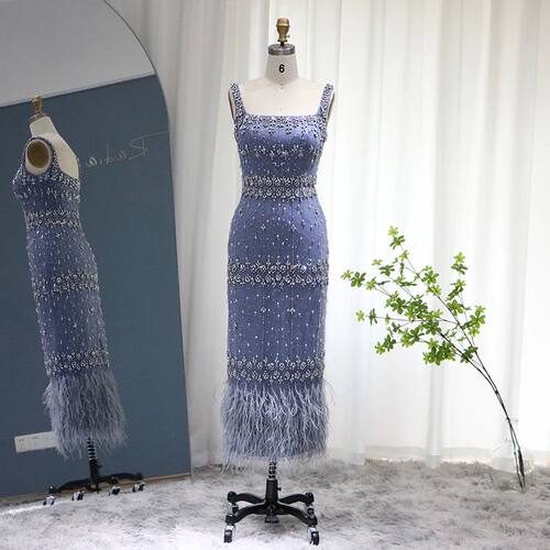 Sharon Said Luxury Crystal Feathers Dubai Evening Dresses fo