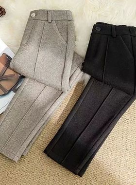 Fashion Woolen Pants Women's Autumn Winter New Trousers Pock