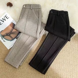 Fashion Woolen Pants Women's Autumn Winter New Trousers Pock