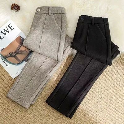 Fashion Woolen Pants Women's Autumn Winter New Trousers Pock