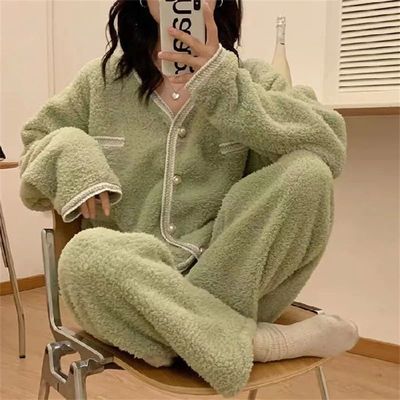 2022 New Pajamas Set Women Winter Coral Velvet Pyjamas Sets