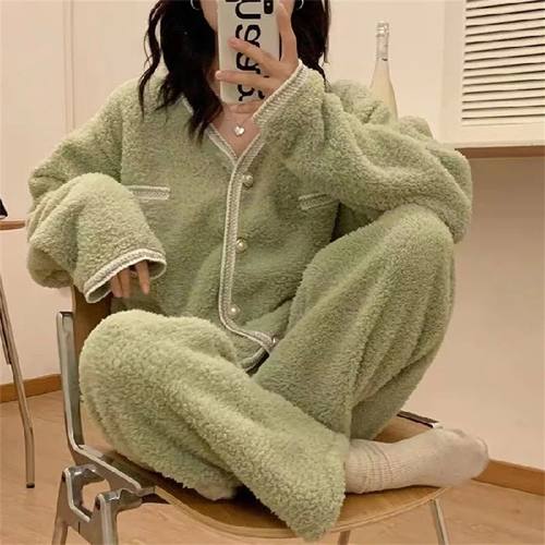 2022 New Pajamas Set Women Winter Coral Velvet Pyjamas Sets