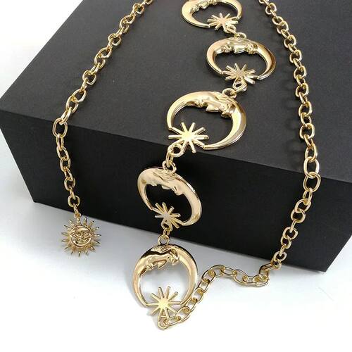 Classic Harajuku Style Punk Goth Moon Sun Metal Belt for Wom