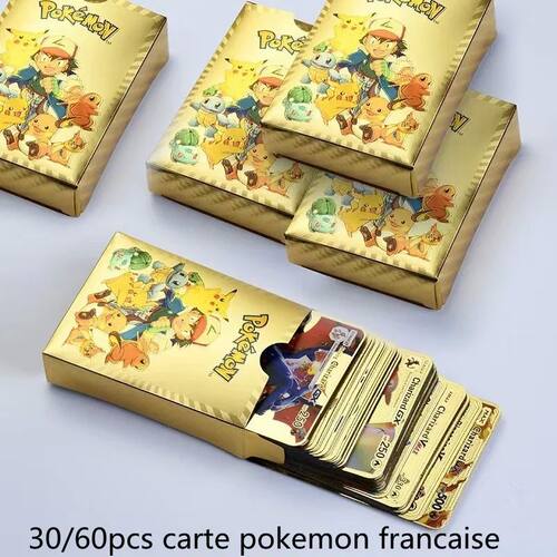30-60pcs/set French pokemon card Metal Gold Vmax GX Energy C