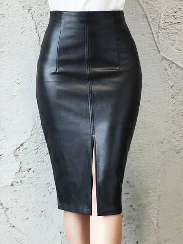 Aachoae Black PU Leather Skirt Women 2022 New Midi Sexy High