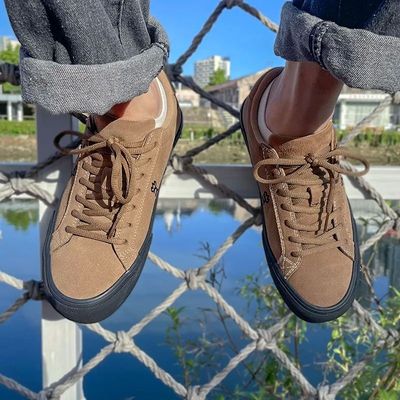 Joiint Brown Leather Suede Men Skate Shoes Lace-up Vulcanize