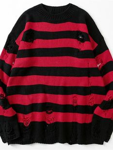 Punk Unisex Sweater Striped Hollow Women Winter Out Sweaters