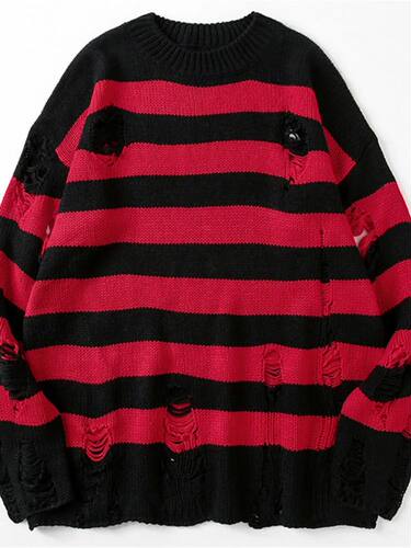 Striped Sweaters Women Punk Unisex Sweater Winter Hollow Out