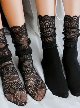 Women's Black Lace Stockings Hollow Transparent Lace Stockin