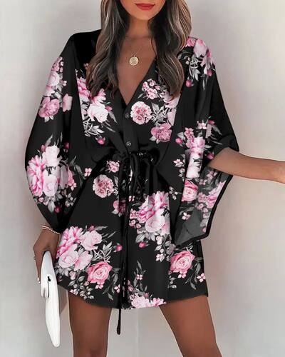 Casual Boho Dresses for Women 2023 Summer Loose Print V-Neck
