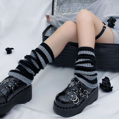 Gothic Women's Striped Leg Warmers Lolita Long Socks Knitted