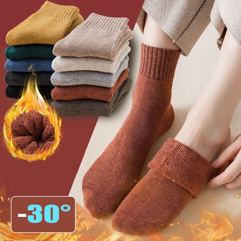 New Winter Vrouwen Socks Dikke Warme Effen Kleur Wol Harajuk