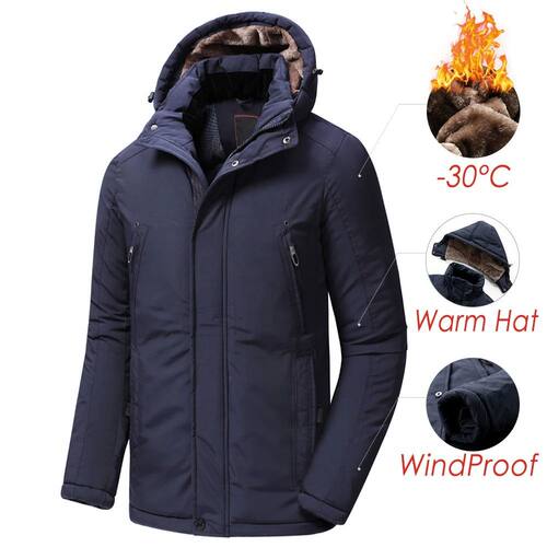 Men 2021 Winter New Long Casual Thick Fleece Hooded Waterpro