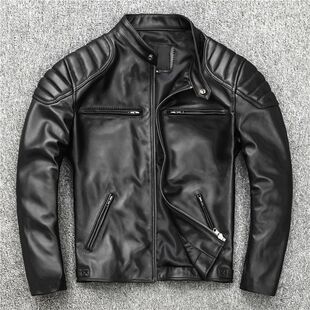 Jacket Men Motorcycle New Spring Leather Biker Nat Sheepskin