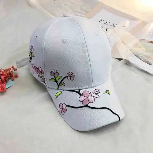Plum Flowers Embroidery Women Baseball Cap Cotton White Blac