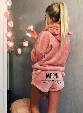 New Women Pajama Sets Autumn Winter Cat Cartoon Warm Pyjamas