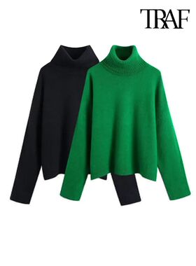 TRAF Women Fashion With Ribbed Trim Loose Knit Sweater Vinta