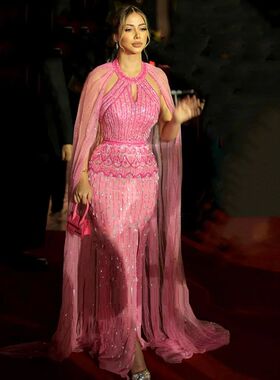 Sharon Said Luxury Dubai Mermaid Pink Evening Dresses with C