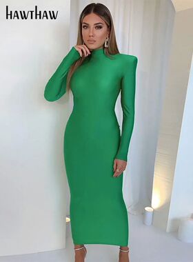 Hawthaw Shoulder Padded Long Sleeve Bodycon Green Party Club