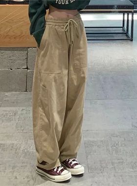 Vintage Cargo Pants Women Khaki Wide Leg Pants Unisex Haraju
