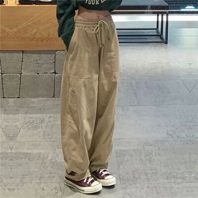 Vintage Cargo Pants Women Khaki Wide Leg Pants Unisex Haraju