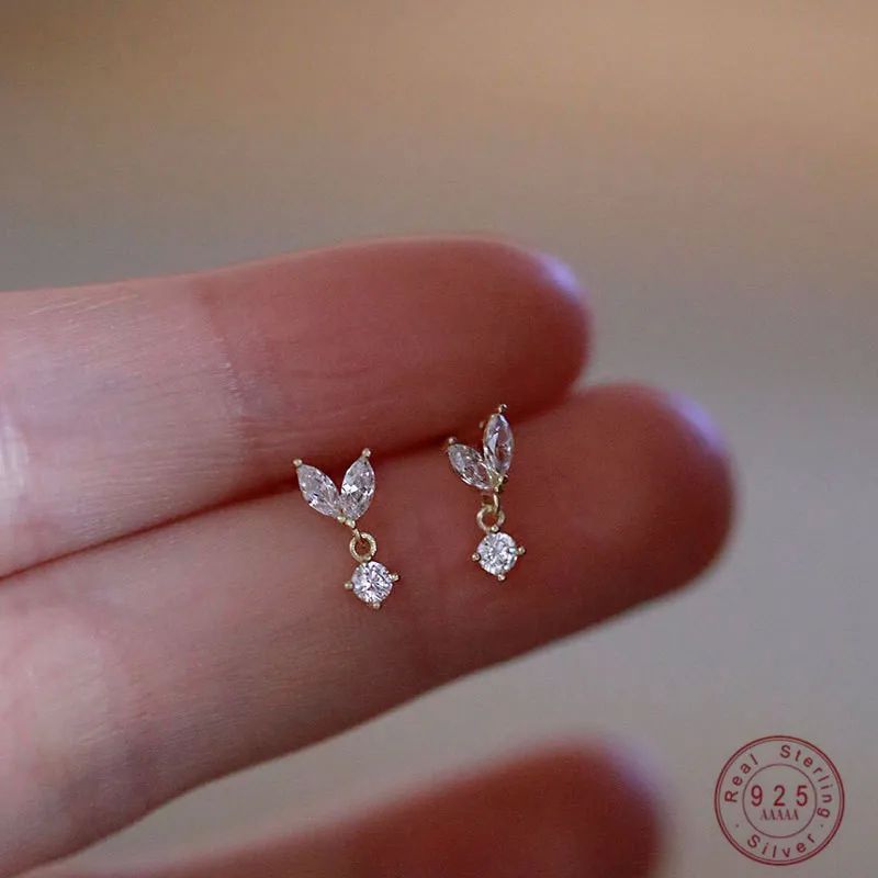 925 Sterling Silver French Simple Crystal Bud Stud Earrings