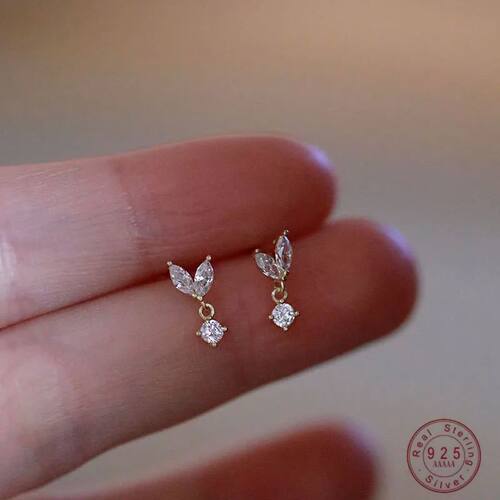 925 Sterling Silver French Simple Crystal Bud Stud Earrings
