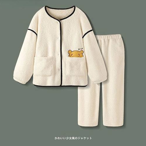 2022 Winter Warm Flannel Pajamas Set Cartoon Long Sleeve Pan