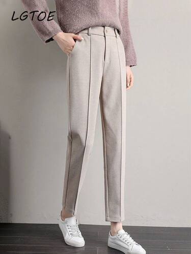 Casual High Waist Wool Harem Pants for Women Fall Winter War