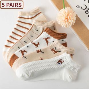 cute Socks Ankle Set Femal Polyester Women Boat 5Pairs Short
