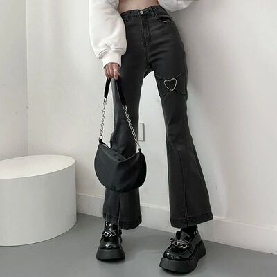 Jeans for Women Vintage Black Denim Flare Pants Setwear High
