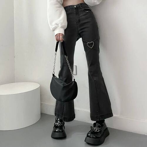 Jeans for Women Vintage Black Denim Flare Pants Setwear High