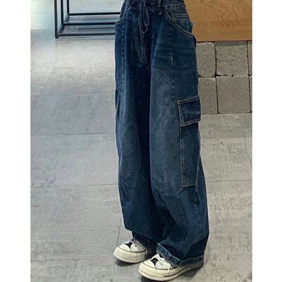 Y2K Women Vintage Setwear Korean Baggy Cargo Jeans High Wais