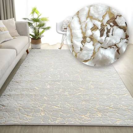 Faux Rabbit Fur Carpet For Living Room Side Table White Gold