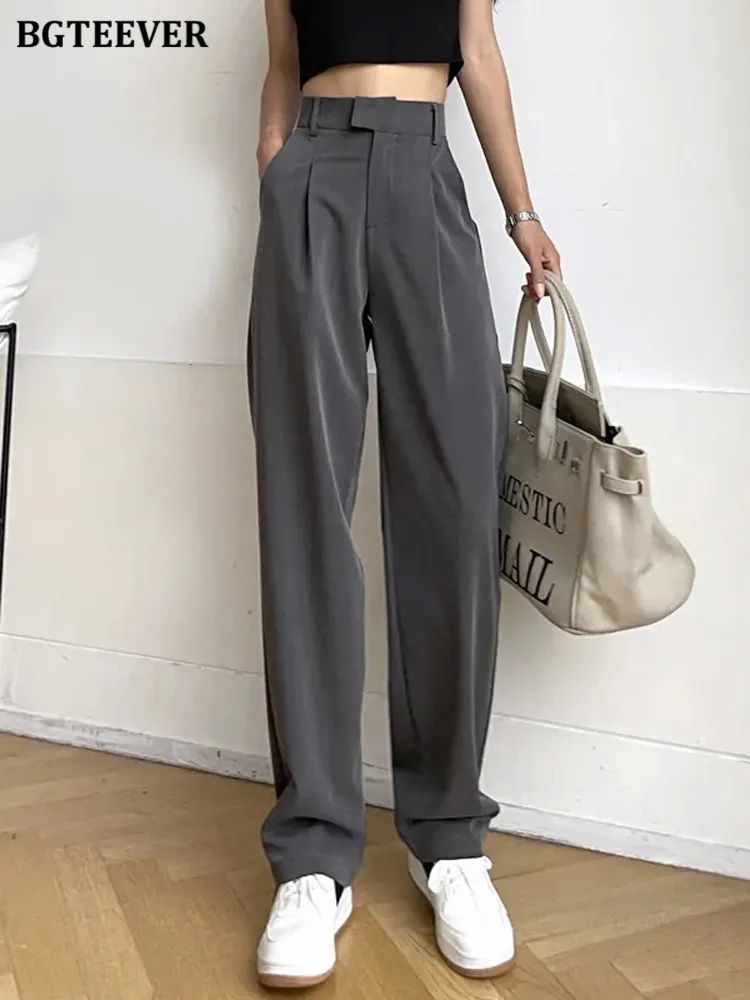 BGTEEVER Casual Loose Pockets Straight Female Trousers Casua - 实物图