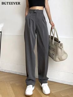 BGTEEVER Casual Loose Pockets Straight Female Trousers Casua