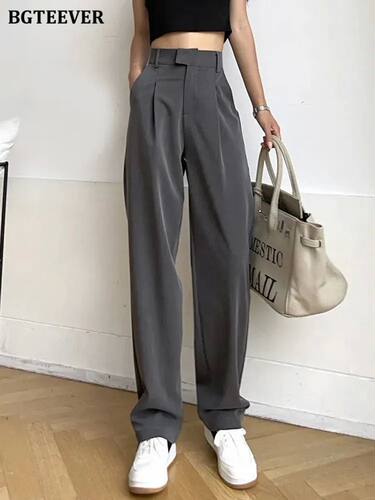 BGTEEVER Casual Loose Pockets Straight Female Trousers Casua