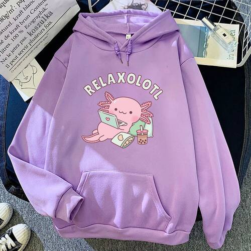 Axolotl Boba Milk Tea Hoodies Korean Style Women Clothes Kaw