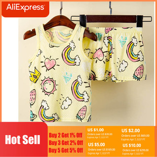 Summer Sleeveless 100 Cotton Pajamas Sets Children's Sleepwe