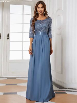 Elegant Evening Dresses A-LINE Chiffon Sleeve Crew Neck 2024
