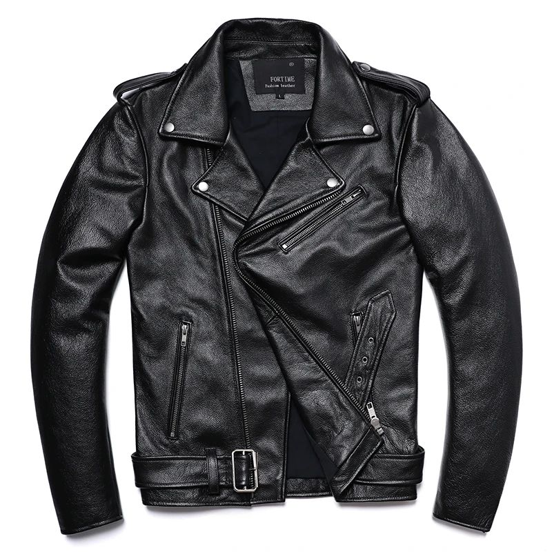 Classical Motorcycle Jackets Men Leather Jacket 100% Natural