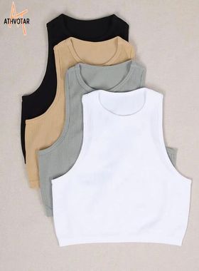 ATHVOTAR Women Ribbed Sports Top Gym Sports Crop Tops Vest T