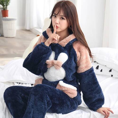 Pyjamas Women Rabbit Adult Animal Pajamas Set Winter Thick W